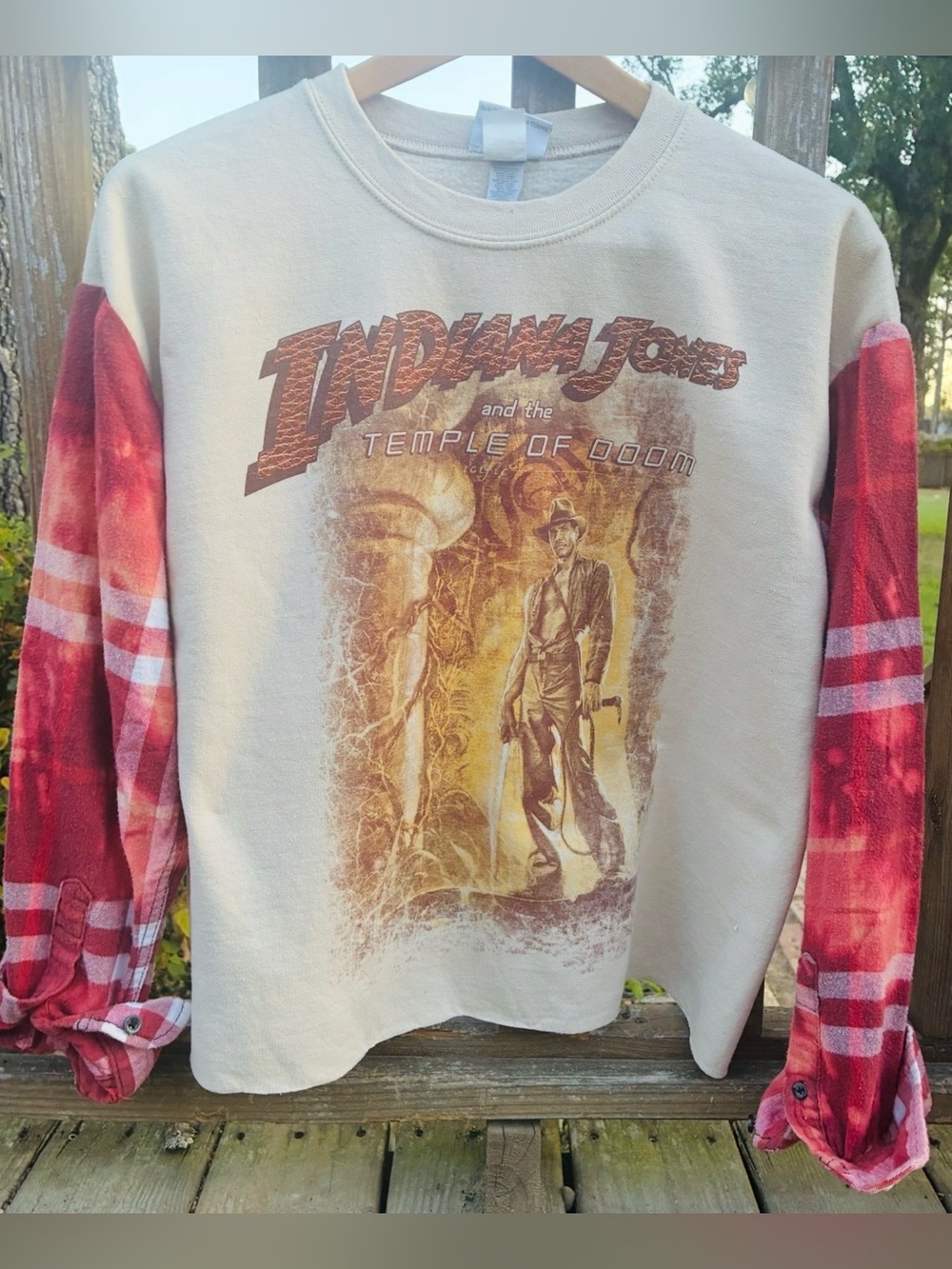Upcycled sweatshirt Indiana Jones Upcycled Flannel sweatshirt Med Disney Indiana